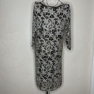 Vintage Ché Beck Semi Sheer Sequin Beaded Sheath Dress Womens Size M